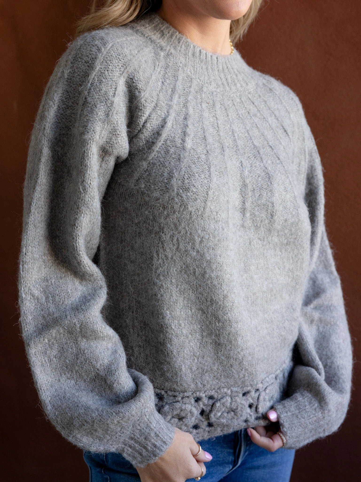 Work Friendly All Time Crochet Hem Sweater