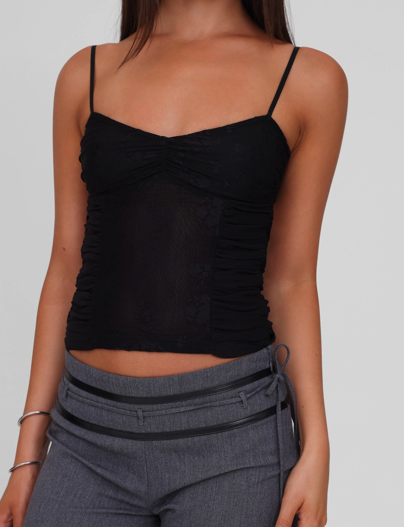 Overlock Edging Ventilated Back Panel KALLIE TOP - BLACK