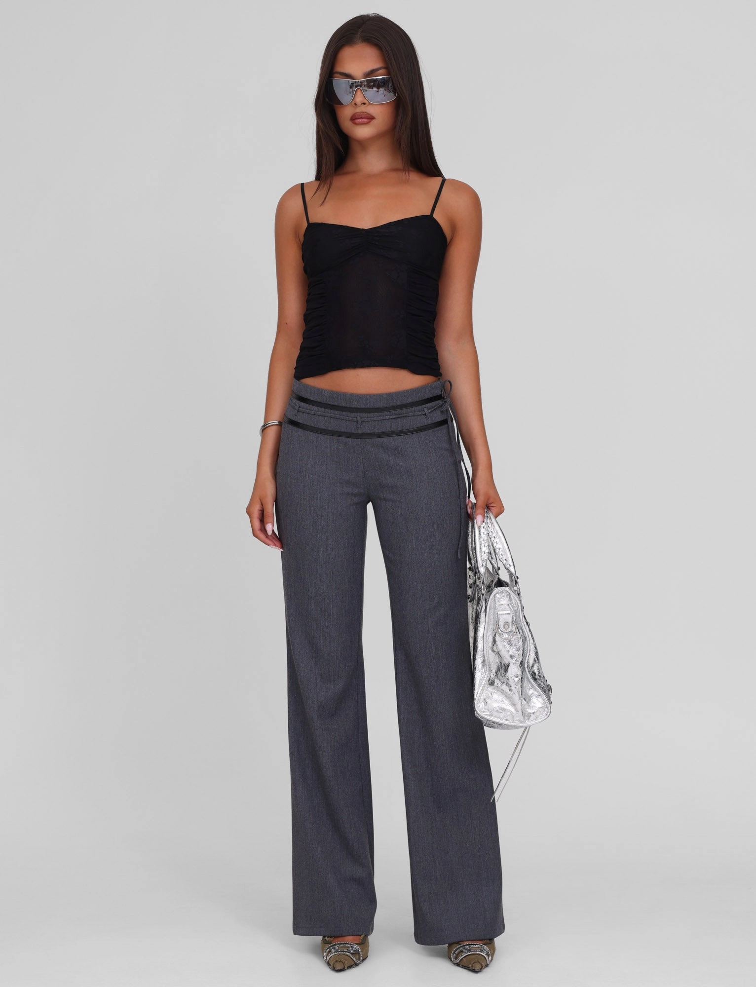 Stretchable Material Reinforced Neckline Detail KALLIE TOP - BLACK
