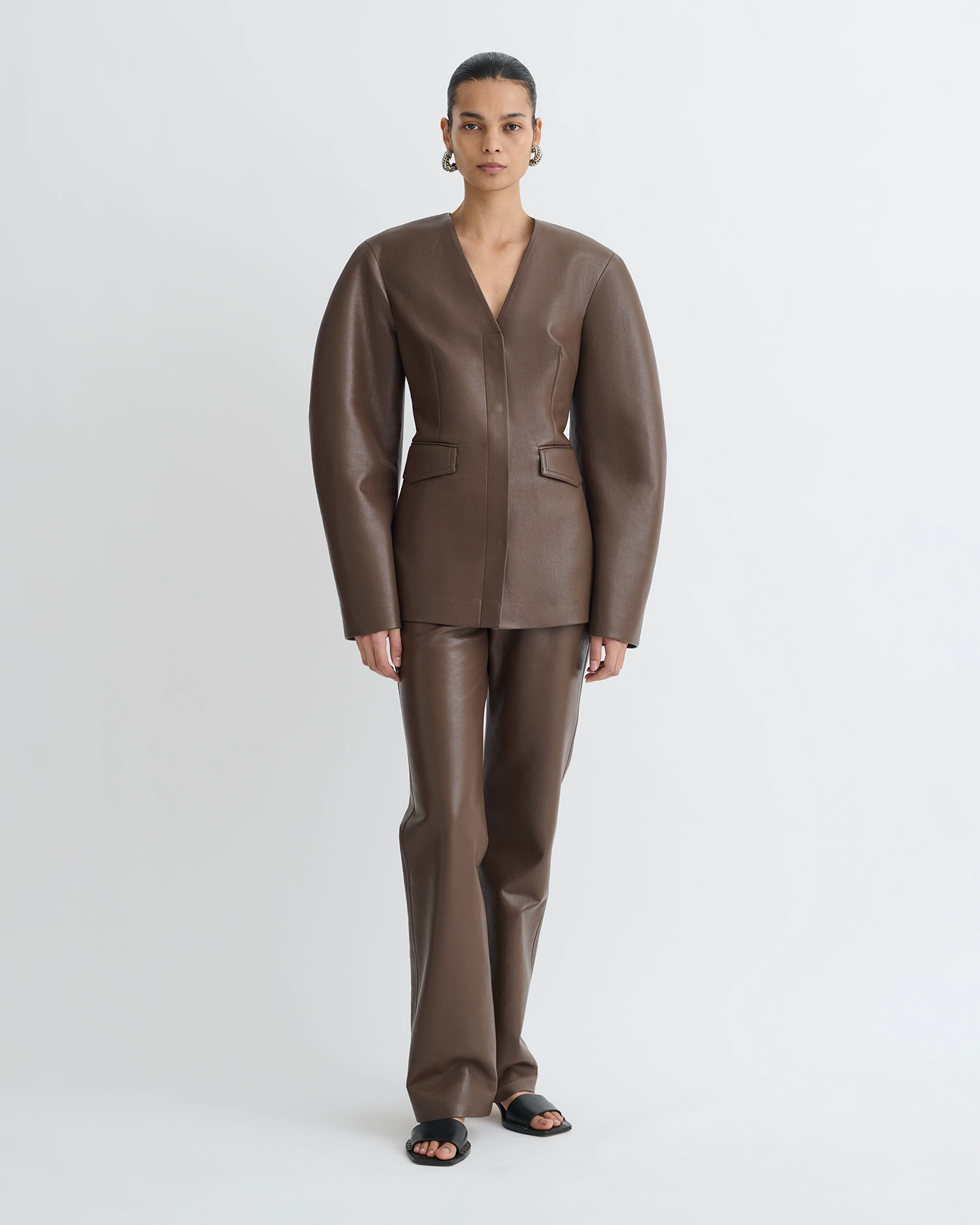 Erina - Regenerated Leather Jacket - Chocolate Serum Lightweight Thermal Layer