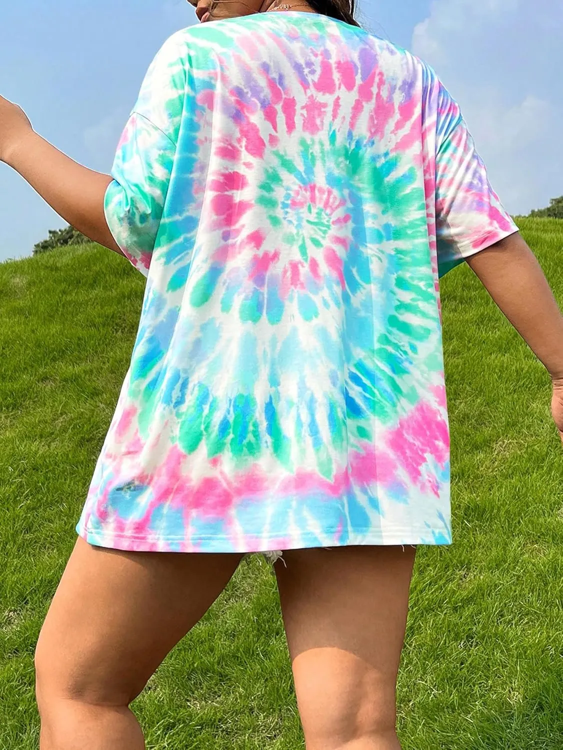 Floerns Women's Plus Size Tie Dye Short Sleeve Tees Crewneck Oversized T Shirts