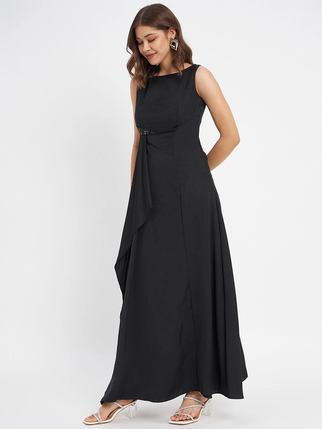 Madame Black Shimmer Detailing Ruffle Dress Bold Mood Natural Tones