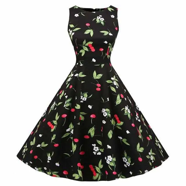 Floral Print Sleeveless Vintage Summer Dress