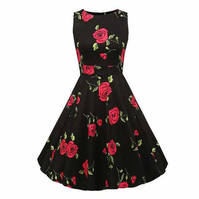 Floral Print Sleeveless Vintage Summer Dress