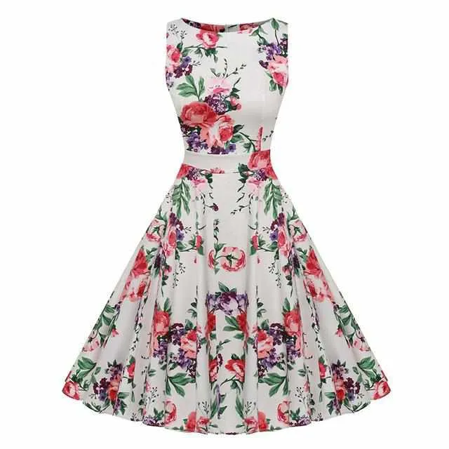 Floral Print Sleeveless Vintage Summer Dress