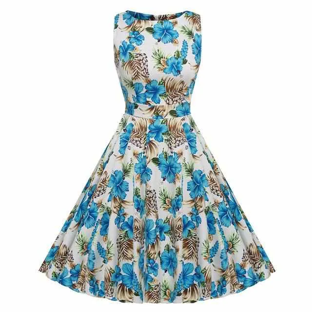Floral Print Sleeveless Vintage Summer Dress