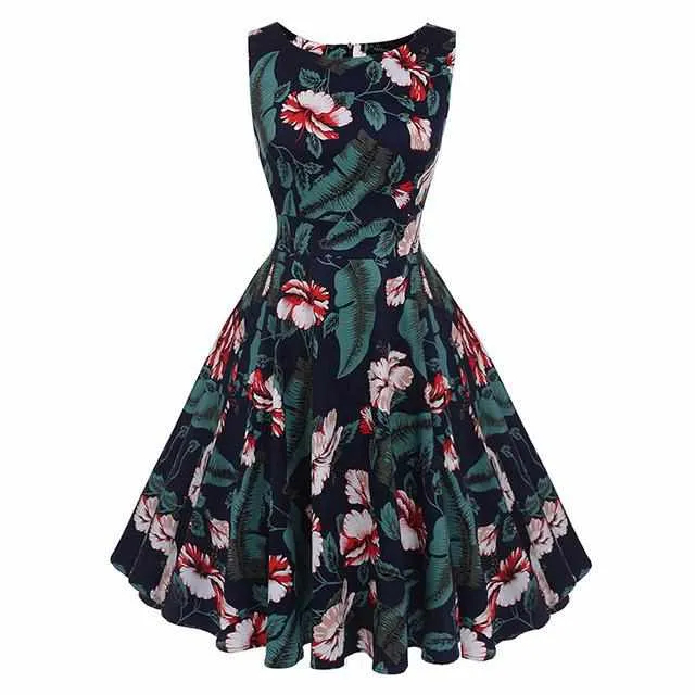 Floral Print Sleeveless Vintage Summer Dress