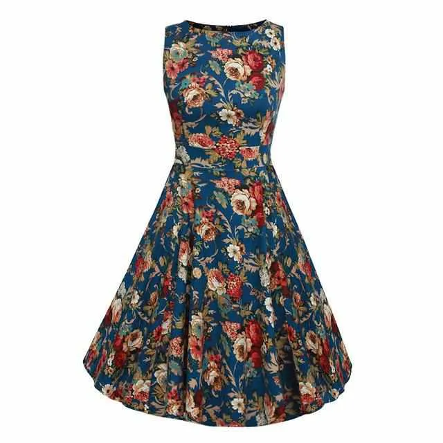 Floral Print Sleeveless Vintage Summer Dress