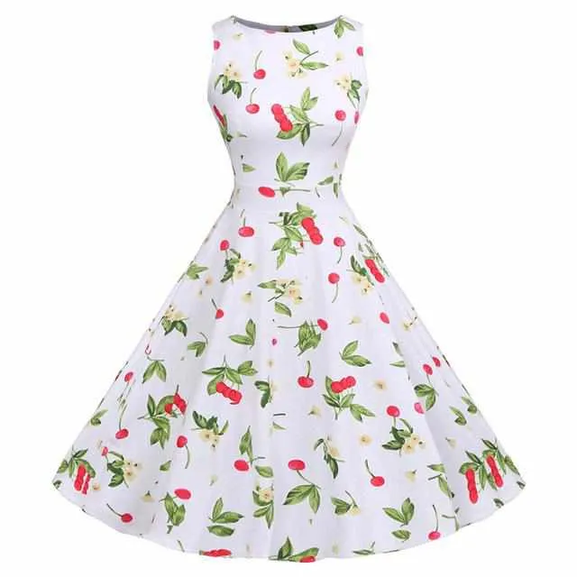 Floral Print Sleeveless Vintage Summer Dress
