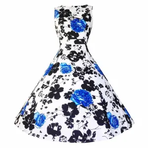 Floral Print Sleeveless Vintage Summer Dress
