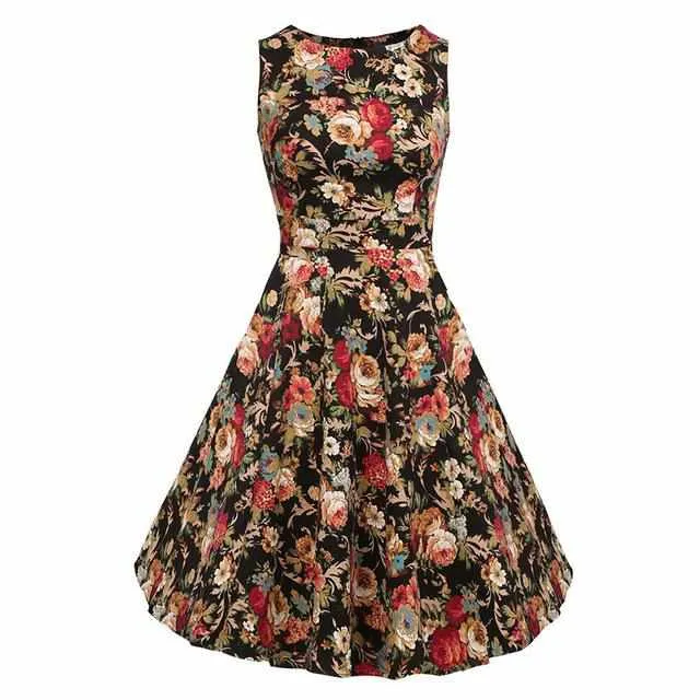 Floral Print Sleeveless Vintage Summer Dress