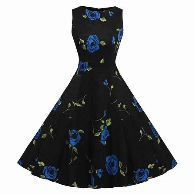 Floral Print Sleeveless Vintage Summer Dress
