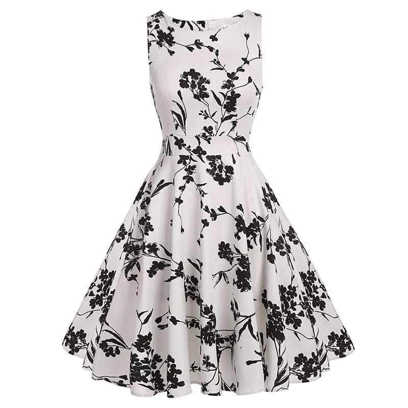Floral Print Sleeveless Vintage Summer Dress