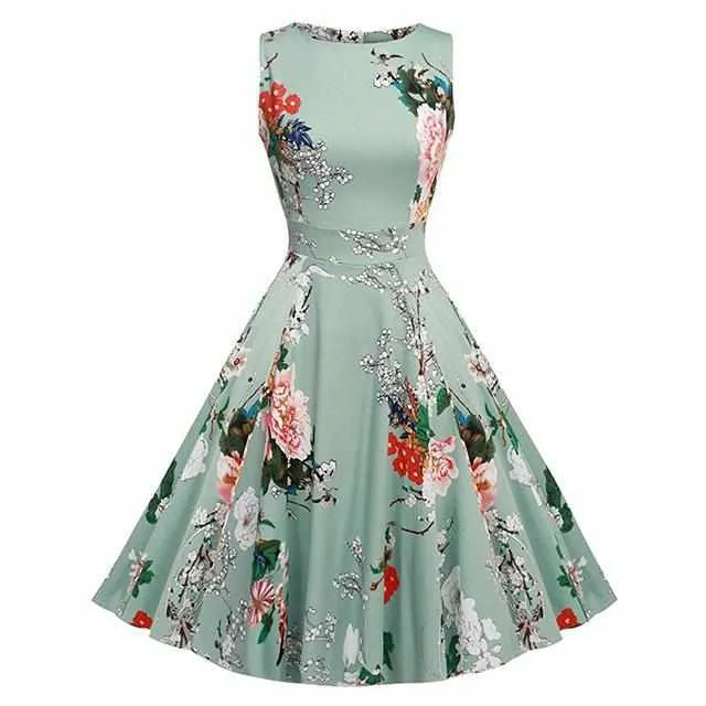 Floral Print Sleeveless Vintage Summer Dress