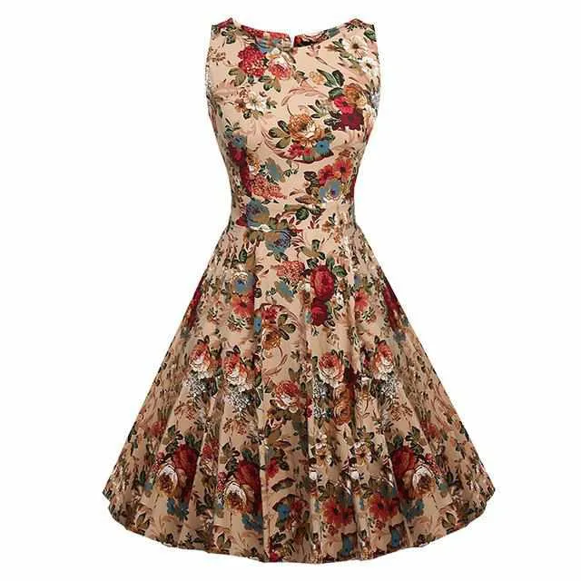 Floral Print Sleeveless Vintage Summer Dress