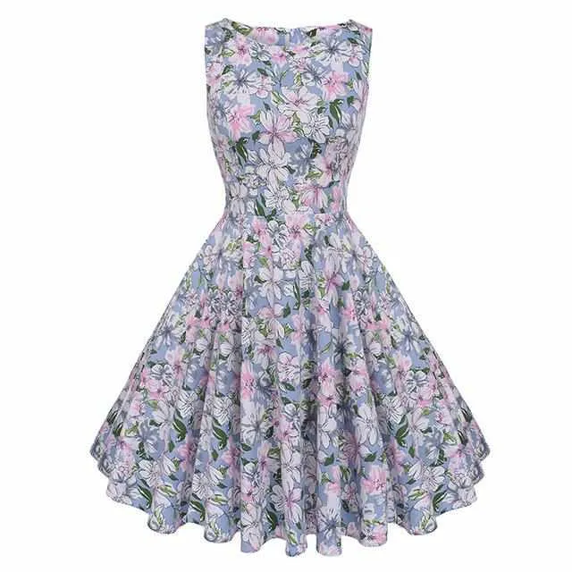 Floral Print Sleeveless Vintage Summer Dress