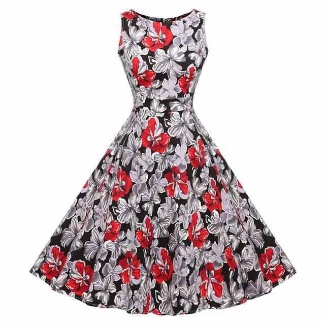 Floral Print Sleeveless Vintage Summer Dress