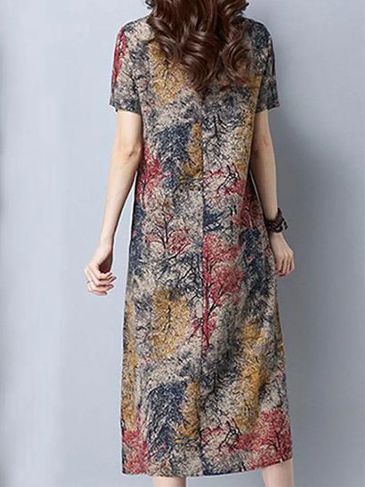 Floral Printed  Short Sleeve Vintage Dresses