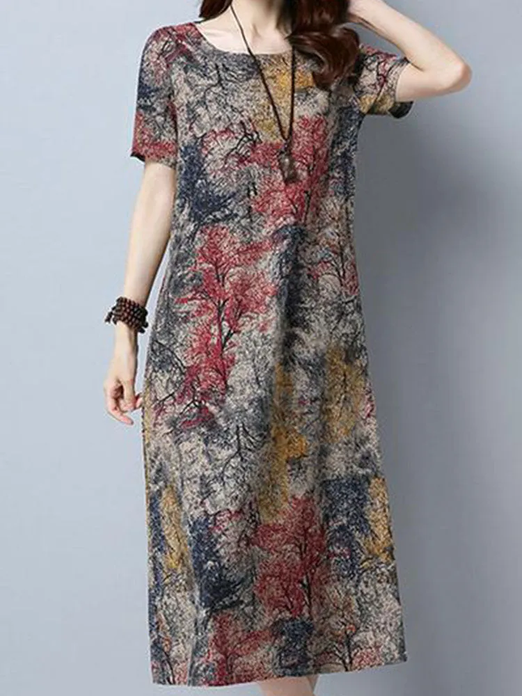 Floral Printed  Short Sleeve Vintage Dresses
