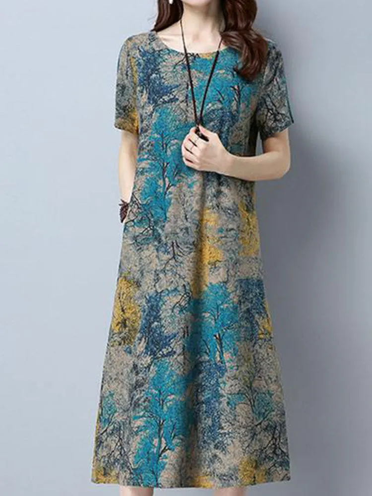 Floral Printed  Short Sleeve Vintage Dresses