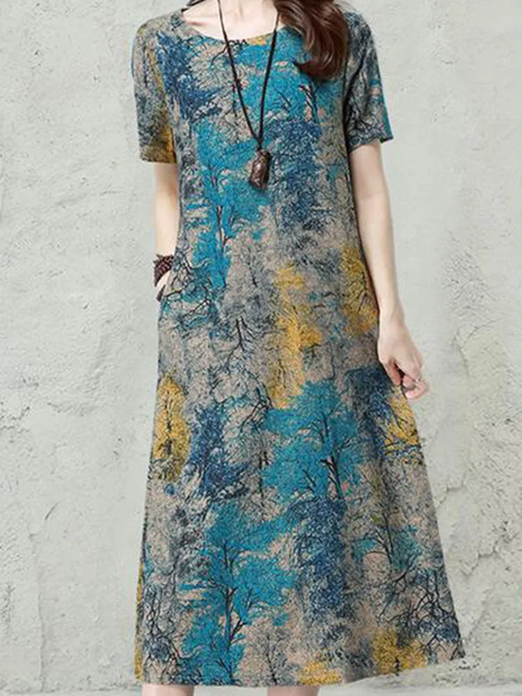 Floral Printed  Short Sleeve Vintage Dresses
