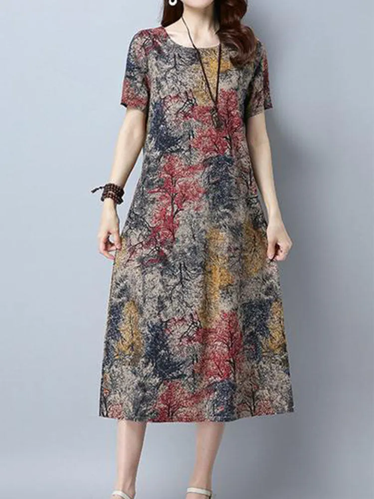 Floral Printed  Short Sleeve Vintage Dresses