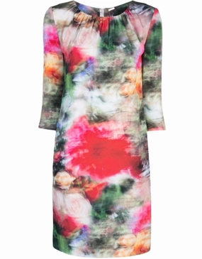 Classic-style Floral Print Fitted Dress
