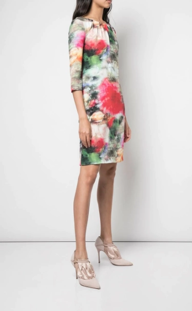 Floral Print Fitted Dress Dreamy Motion