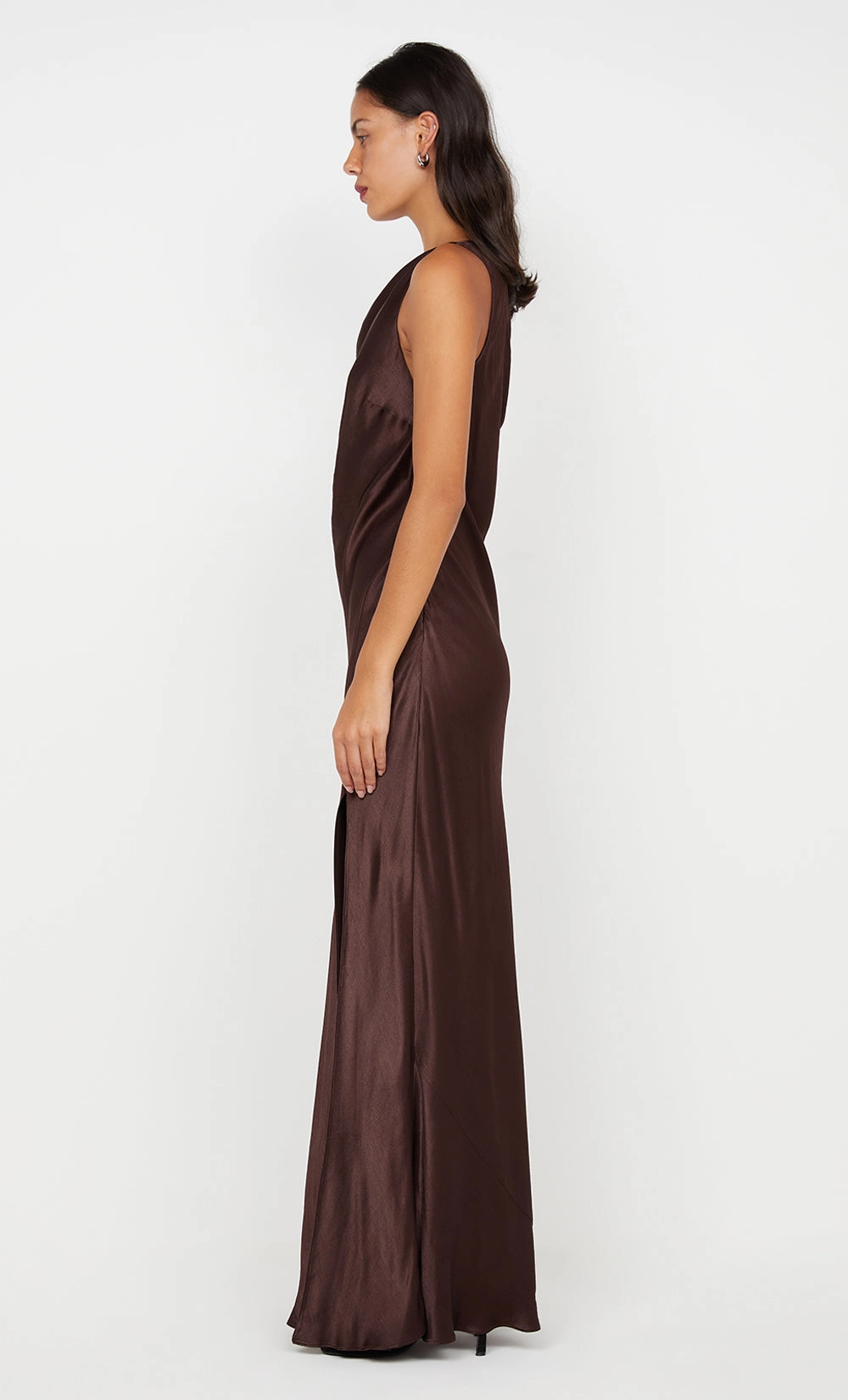 Pop Texture Lace Fine SOL ASYM DRESS - DARK CHOCOLATE