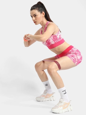 Laser Cut Edges Flow Look Madame Abstract Print Hot Pink Running Shorts