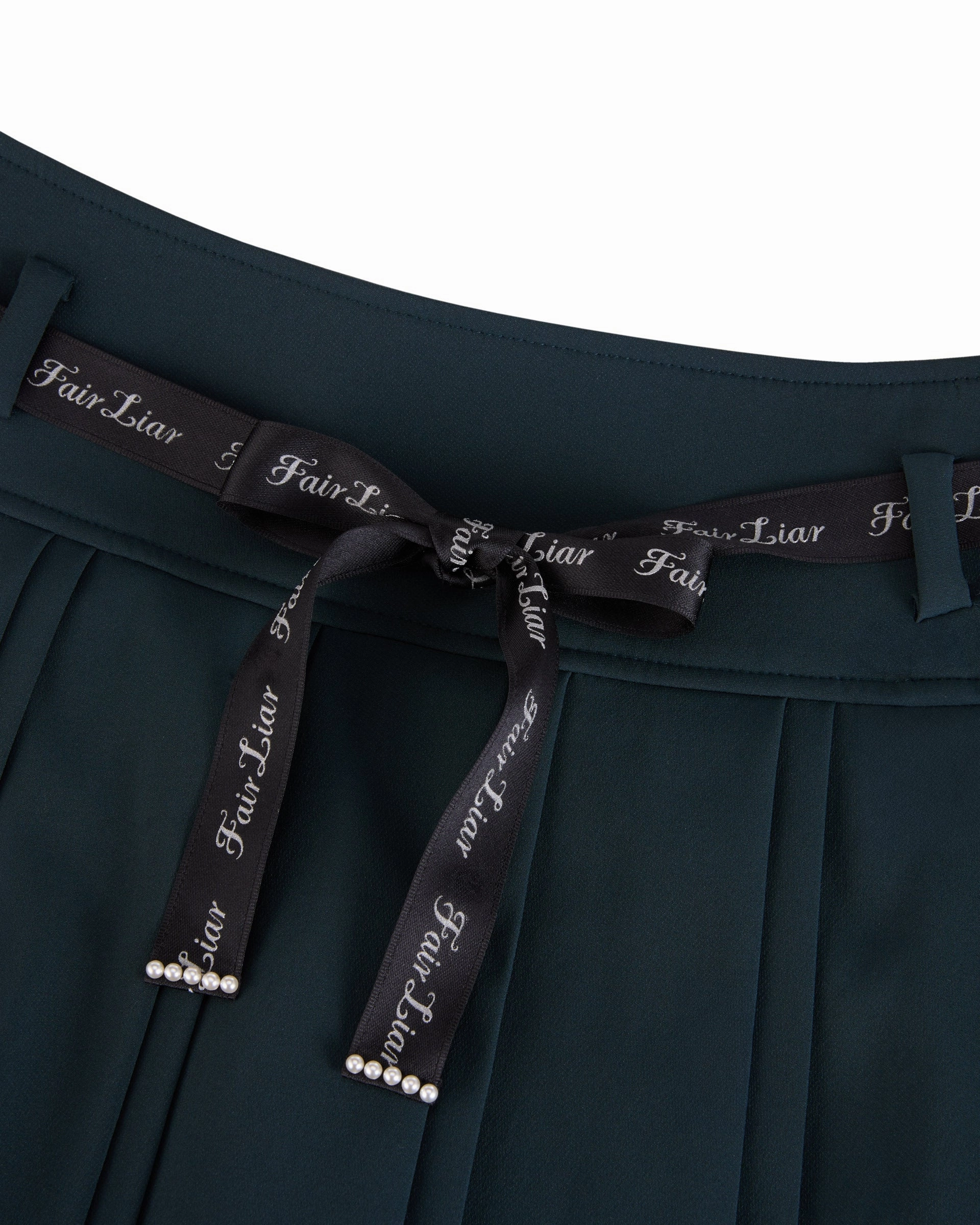 Flower belt set pleated skirt- Dark Green Couture Inspired Bold Cut