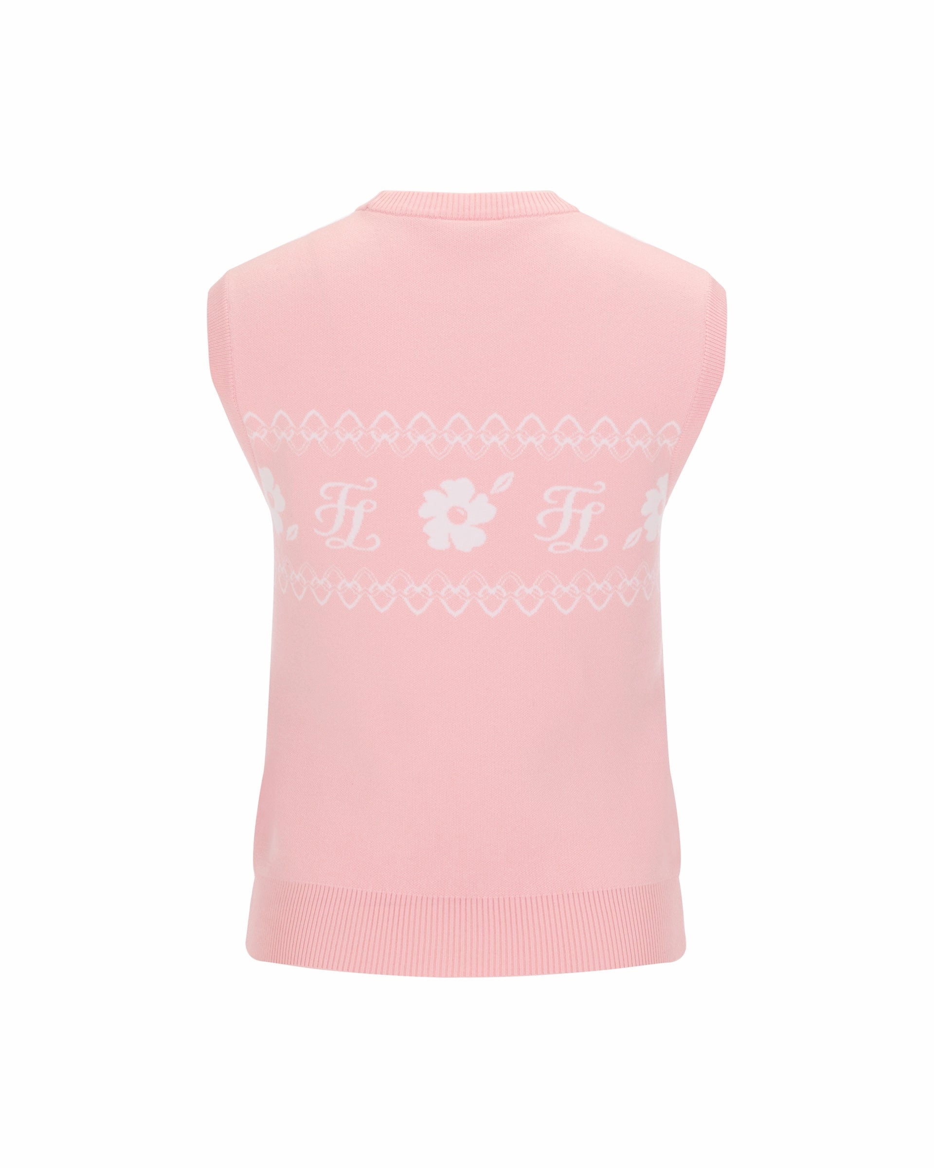 Flower Jacquard Knit Vest - Pink Wrinkle Resistant Treatment