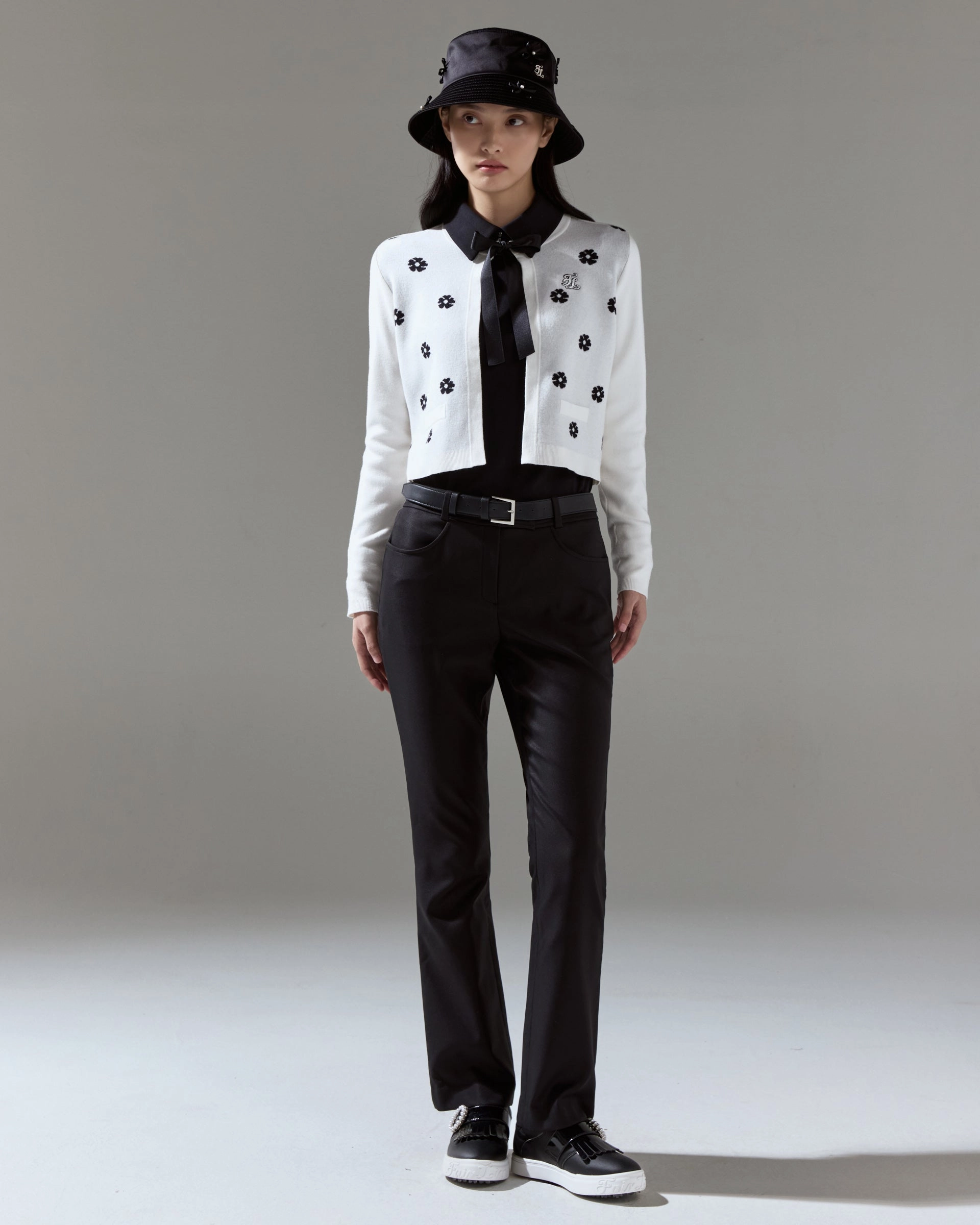 Flower Jacquard Open Ribbon Cardigan - Ivory DurableZipper AbrasionResistant Surface