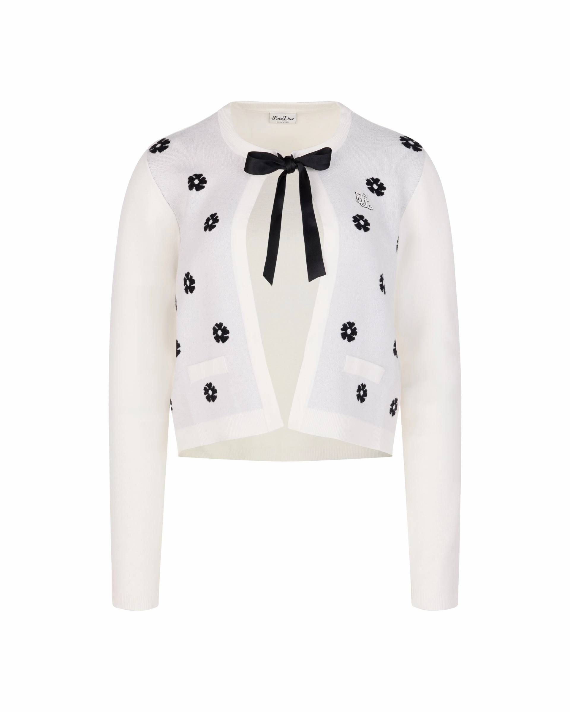 Flower Jacquard Open Ribbon Cardigan - Ivory Anti Slip Interior MoistureWicking Technology