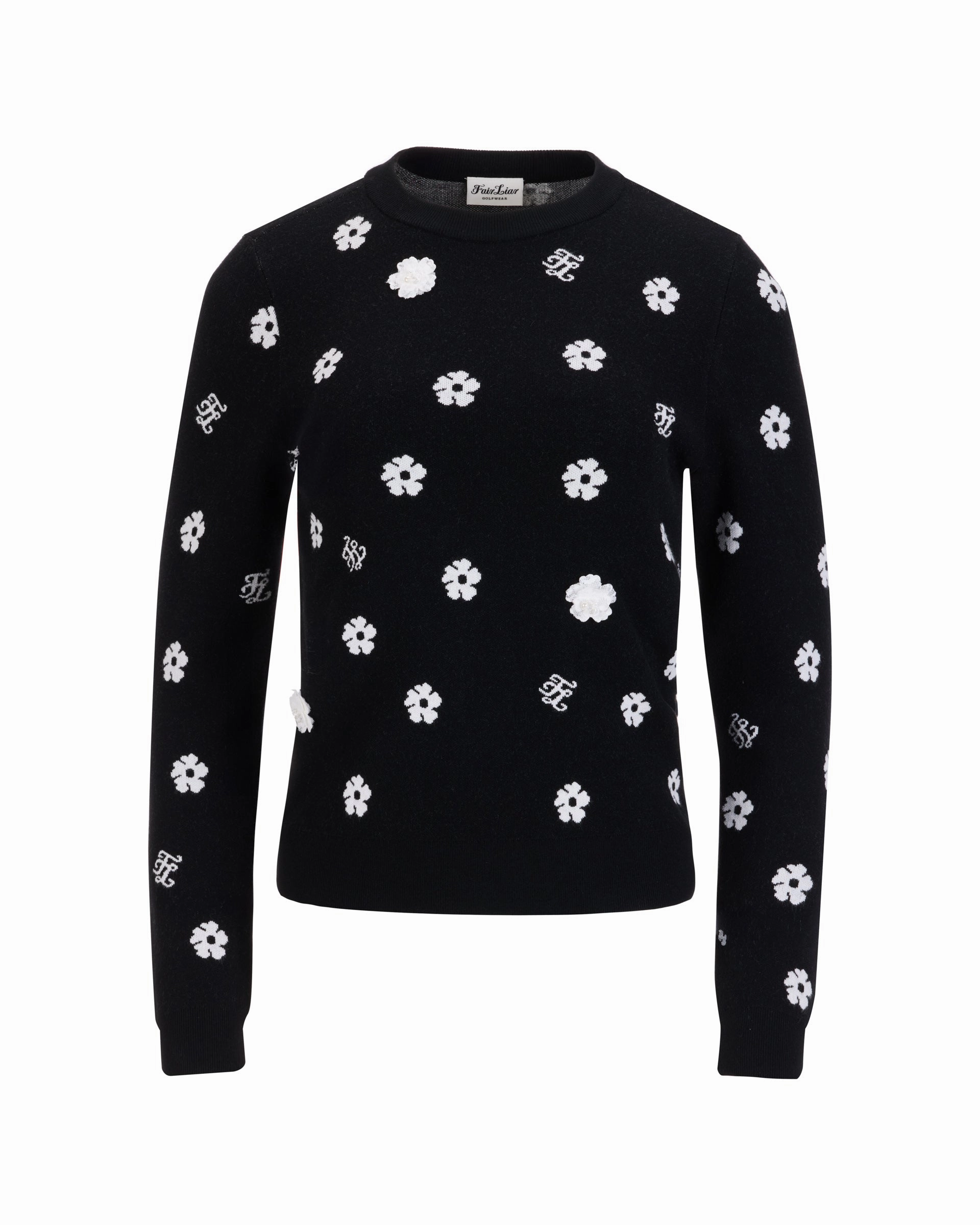 Resilient Elasticity MoistureWicking Technology Flower Point Jacquard Knit - Black