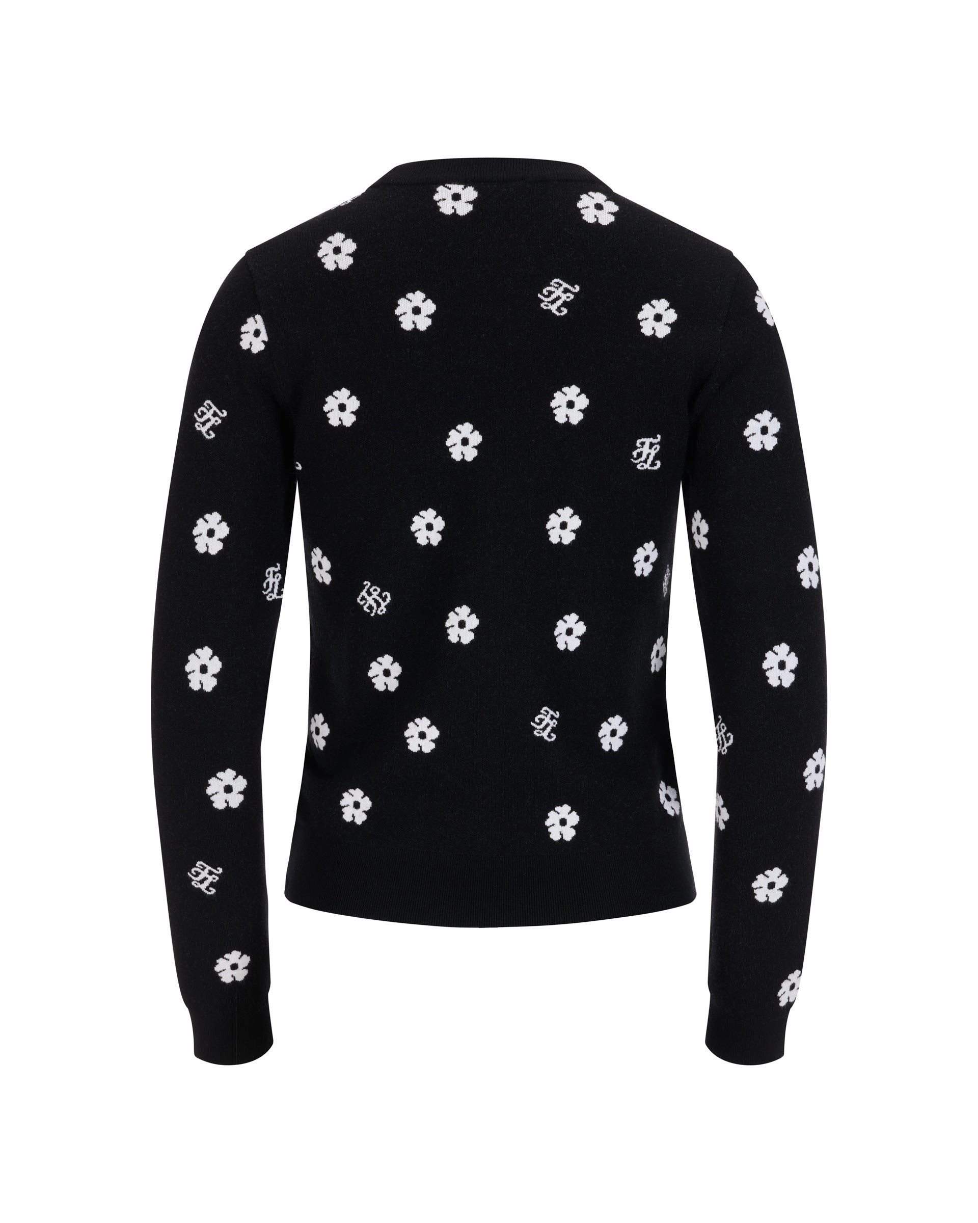Everyday Comfort Asymmetrical hem Flower Point Jacquard Knit - Black