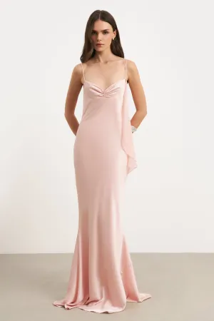 Bold Style Ruched Bust Satin Slip Dress - Blush