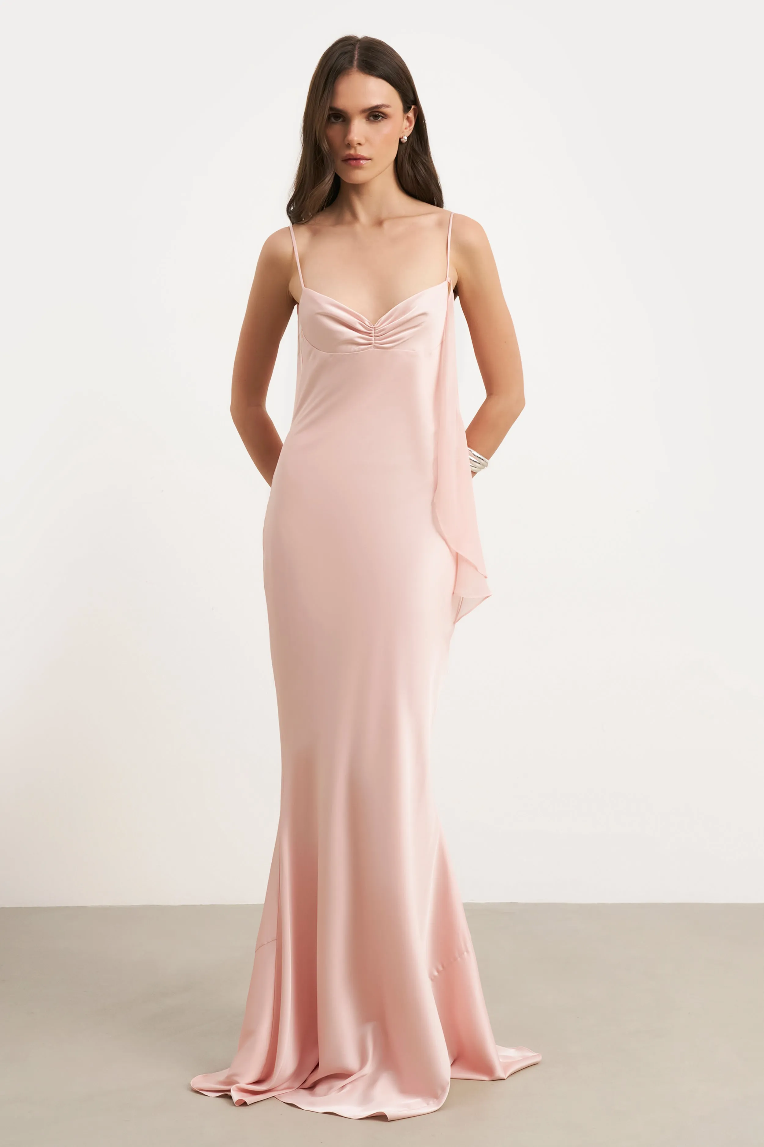 Bold Style Ruched Bust Satin Slip Dress - Blush