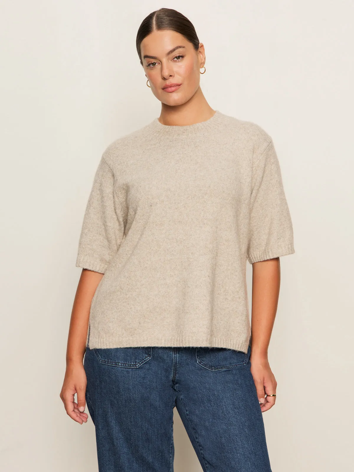 Antimicrobial Finish DroppedShoulder Perfect Sweater Tee Heather Pearl Extended Sizing