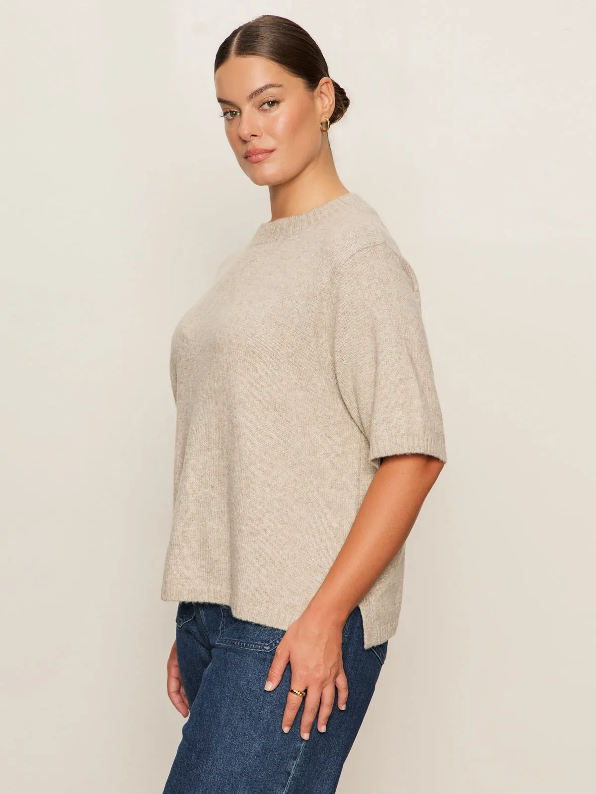 Perfect Sweater Tee Heather Pearl Extended Sizing Stretchy Top LowProfileDesign