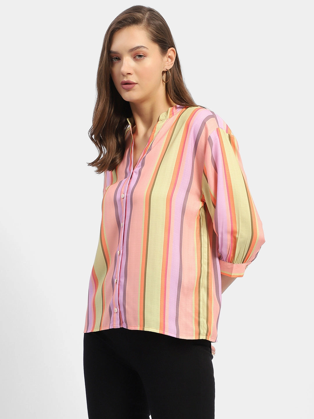 Madame Striped Orange Regular Top MicrofiberBlend