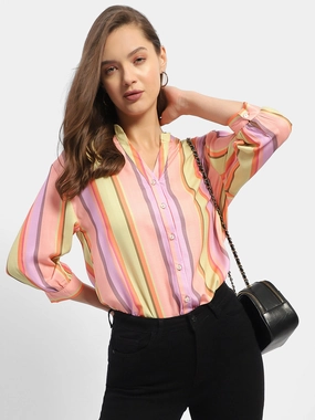 SoftTouchBrushedInterior Madame Striped Orange Regular Top