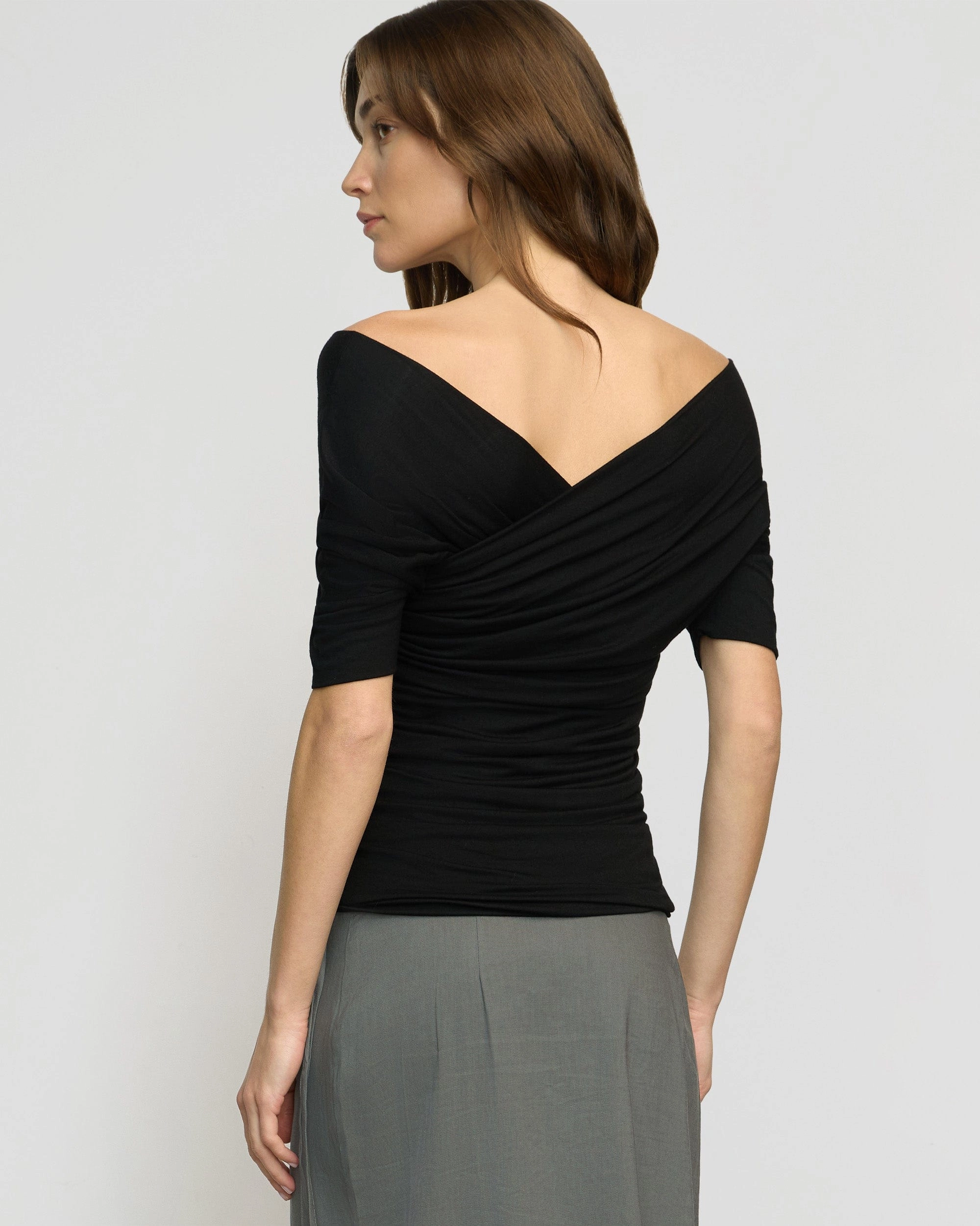 StretchKnit Thalia Ruched Off-Shoulder Tee