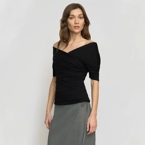 Thalia Ruched Off-Shoulder Tee QuickDry Textile