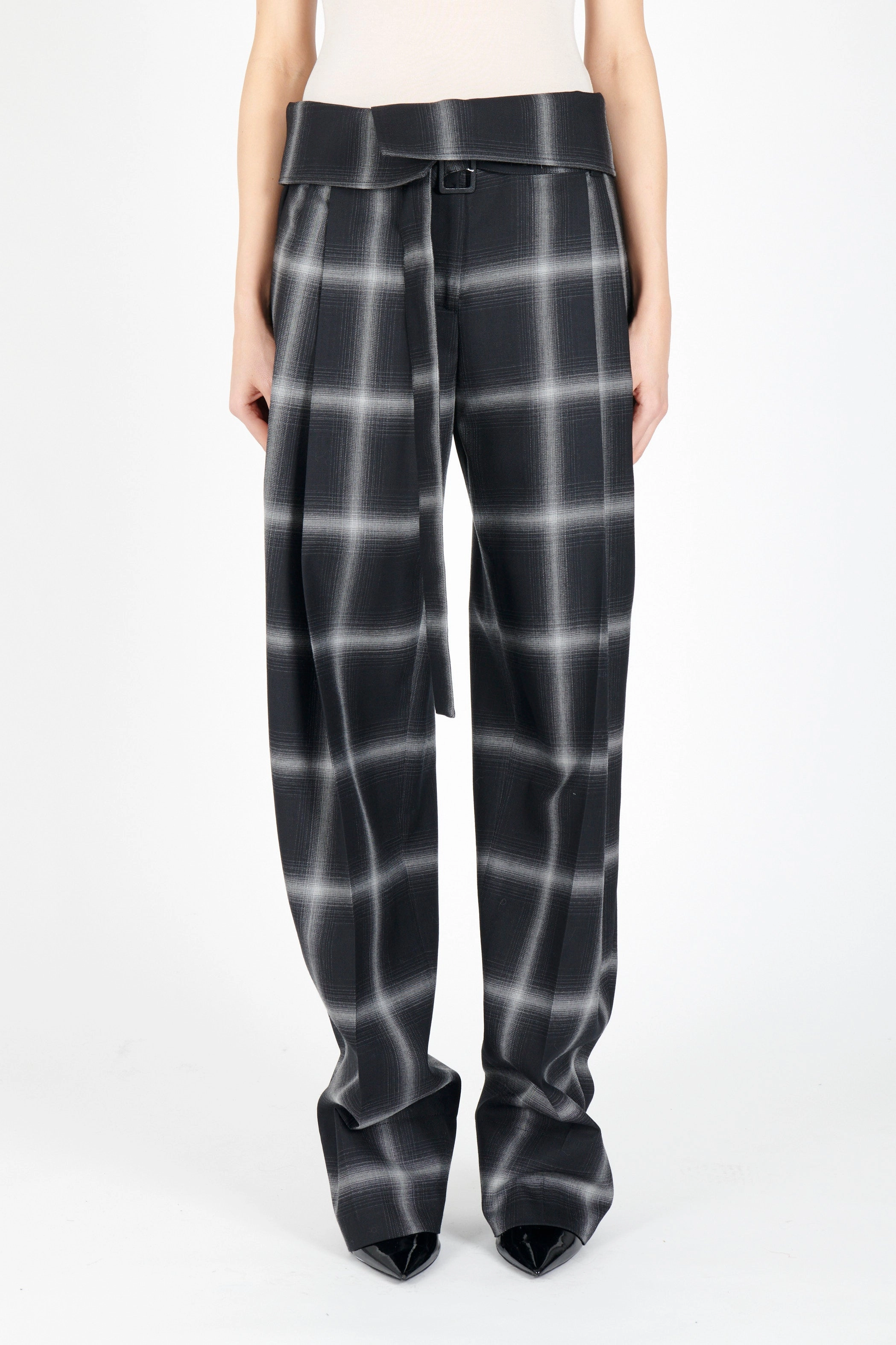 Casual Design Versatile staple Fold Over Plaid Pant