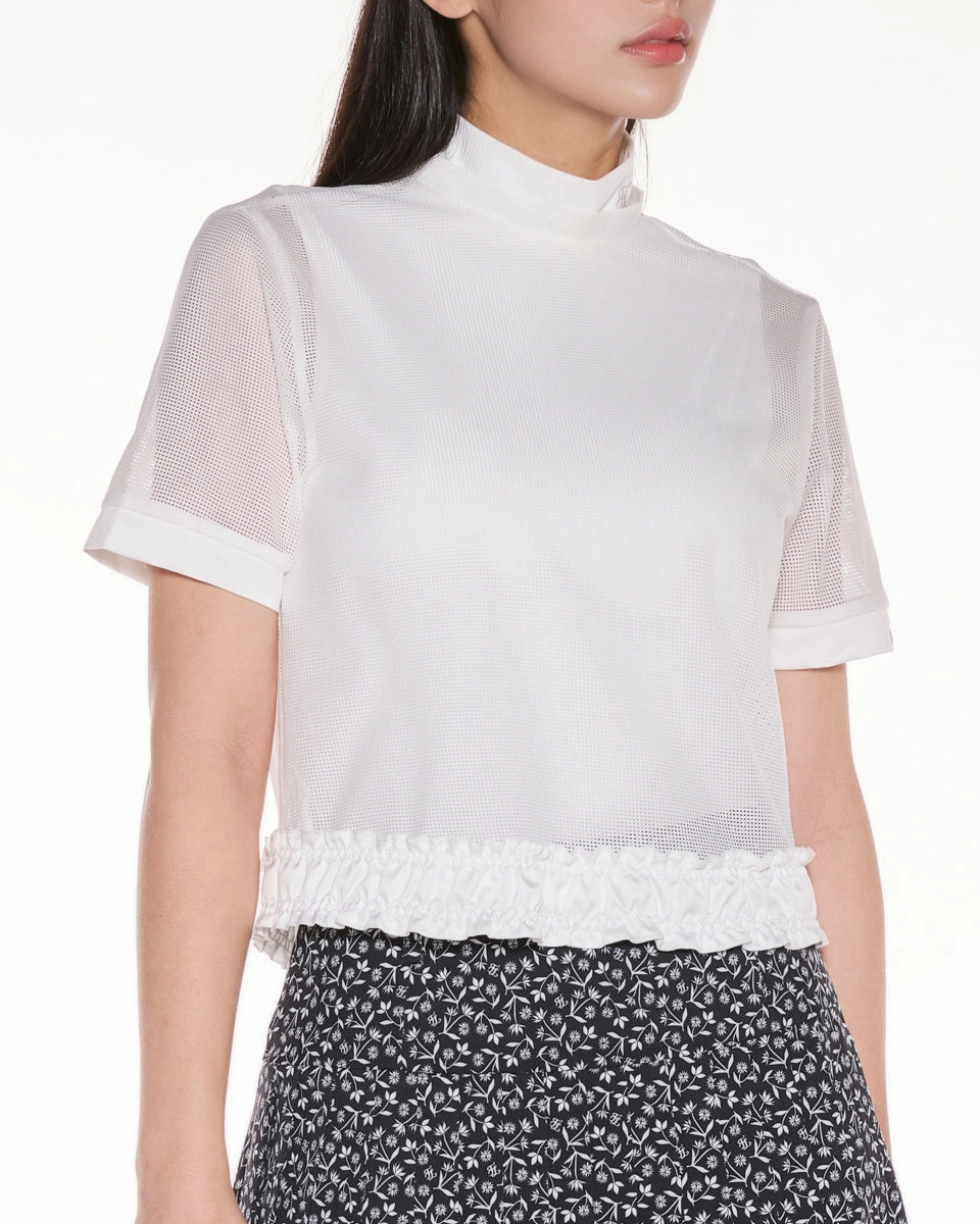 Mesh Crop Short Sleeve and Sleeveless Set - White Unlined Design AbrasionResistant Fabric