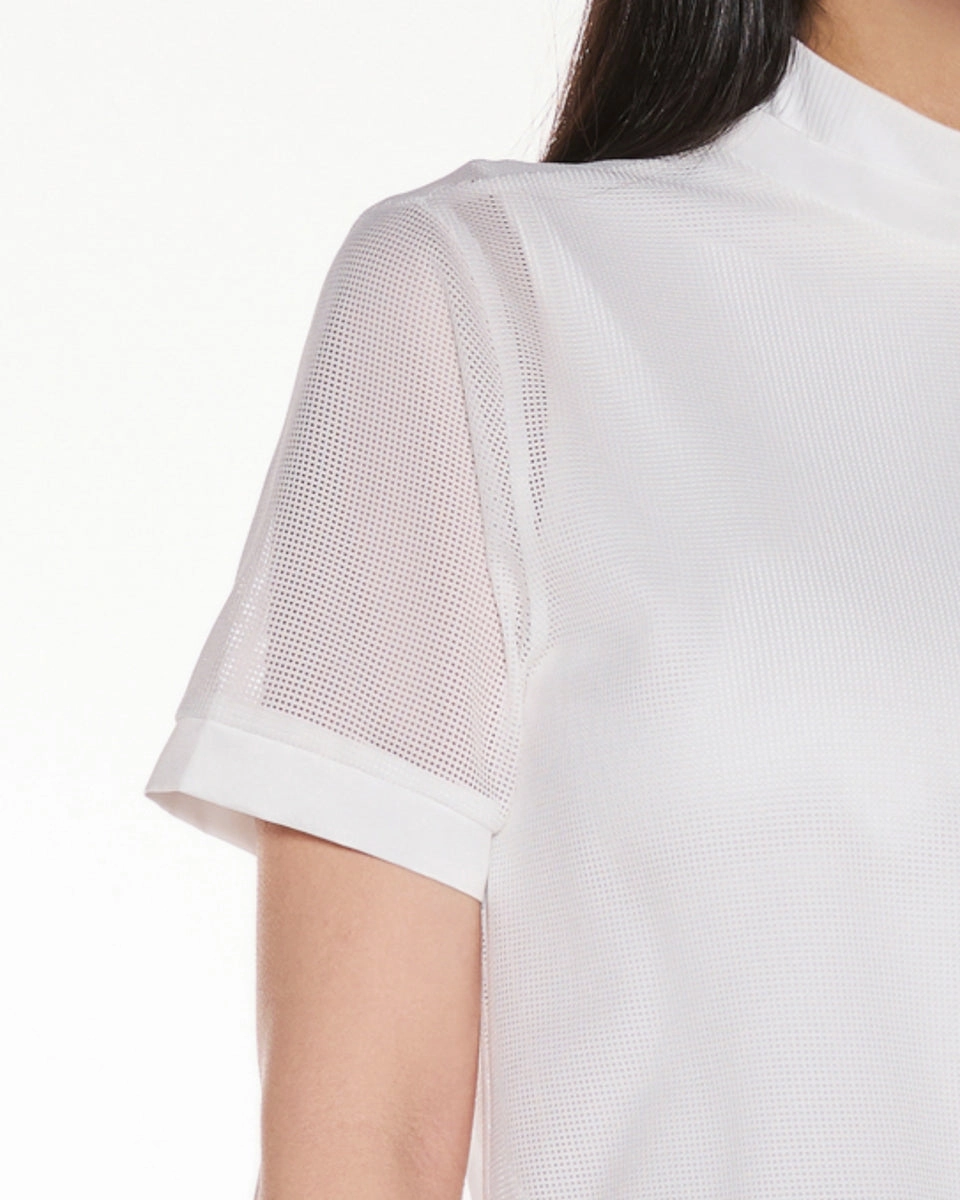 Stretchable Material Mesh Crop Short Sleeve and Sleeveless Set - White