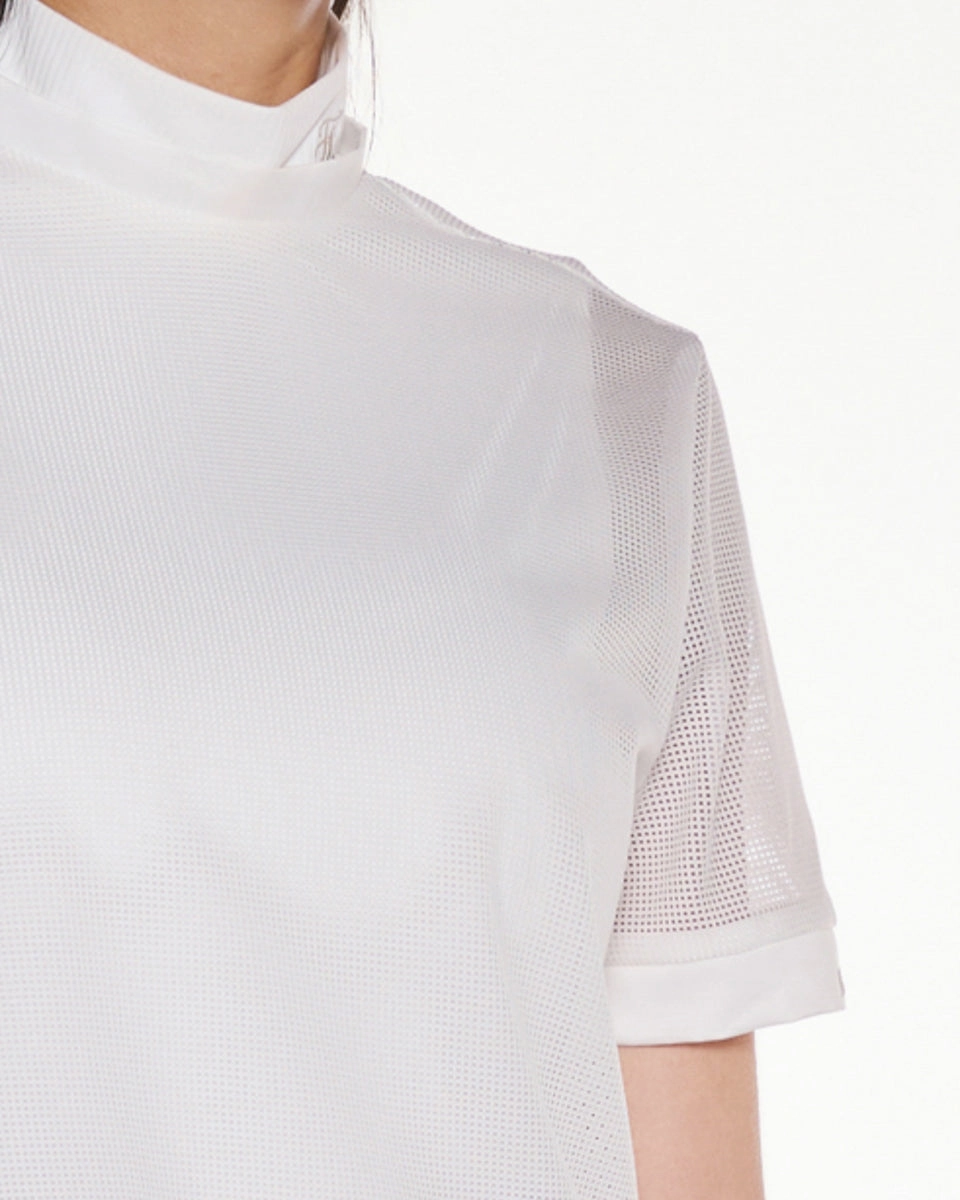 Ribbed Neckline OdorControl Technology Mesh Crop Short Sleeve and Sleeveless Set - White