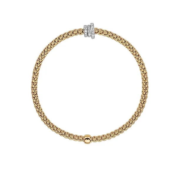 FOPE 'PRIMA' 18CT YELLOW GOLD AND  WHITE GOLD DIAMOND PAVE SET RONDEL BRACELET SIZE MEDIUM