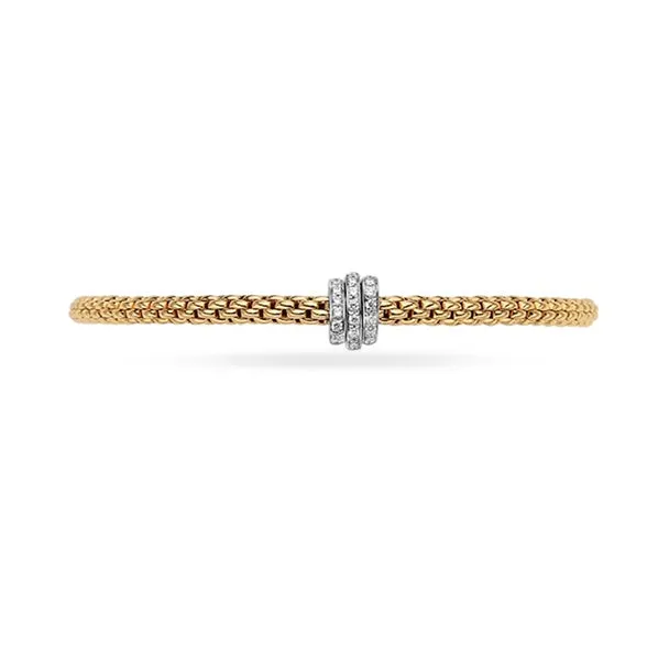 FOPE 'PRIMA' 18CT YELLOW GOLD AND  WHITE GOLD DIAMOND PAVE SET RONDEL BRACELET SIZE MEDIUM